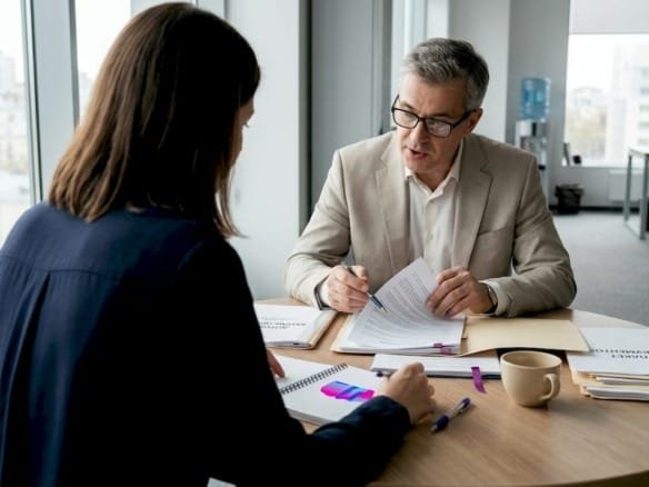 Клиент консультируется с юристом по вопросам покупки недвижимости.
