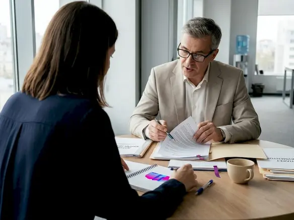 Клиент консультируется с юристом по вопросам покупки недвижимости.