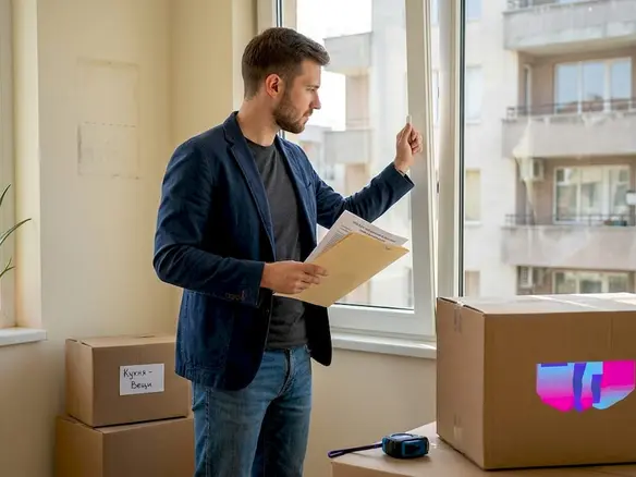 Потенциальный покупатель приехал посмотреть квартиру в Болгарии.