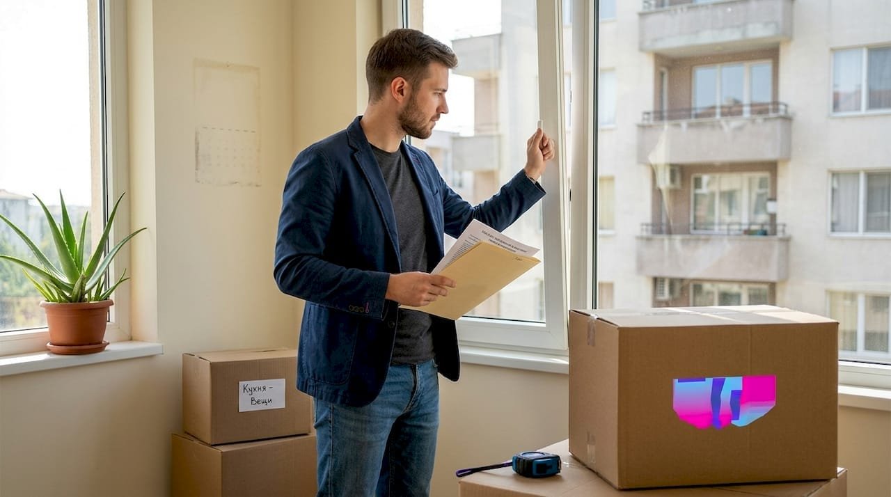 Потенциальный покупатель приехал посмотреть квартиру в Болгарии.