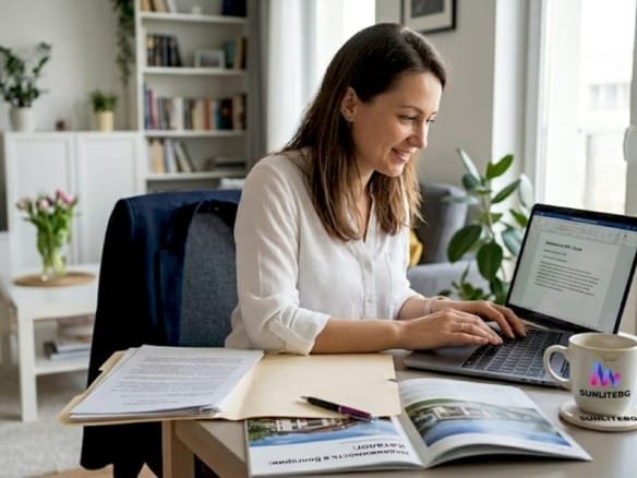 Женщина собирает документы для оформления вида на жительство в Болгарии, не выходя из дома.