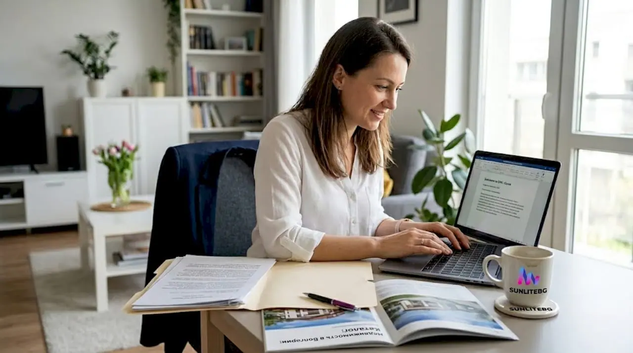 Женщина собирает документы для оформления вида на жительство в Болгарии, не выходя из дома.