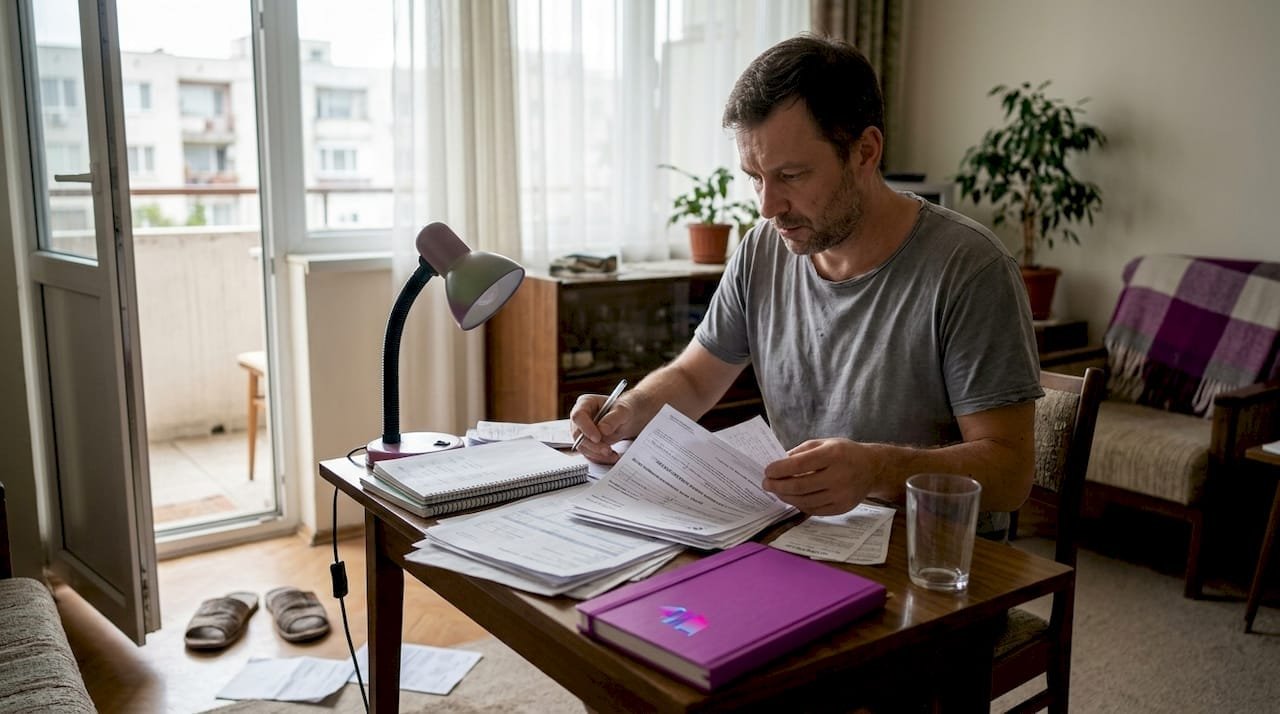 Мужчина подсчитывает, во сколько ему обходится содержание квартиры.