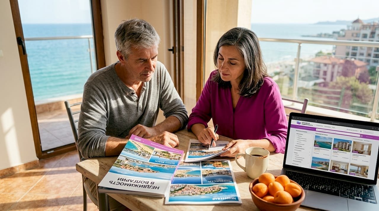 Пара рассматривает варианты инвестирования в недвижимость на побережье Болгарии.