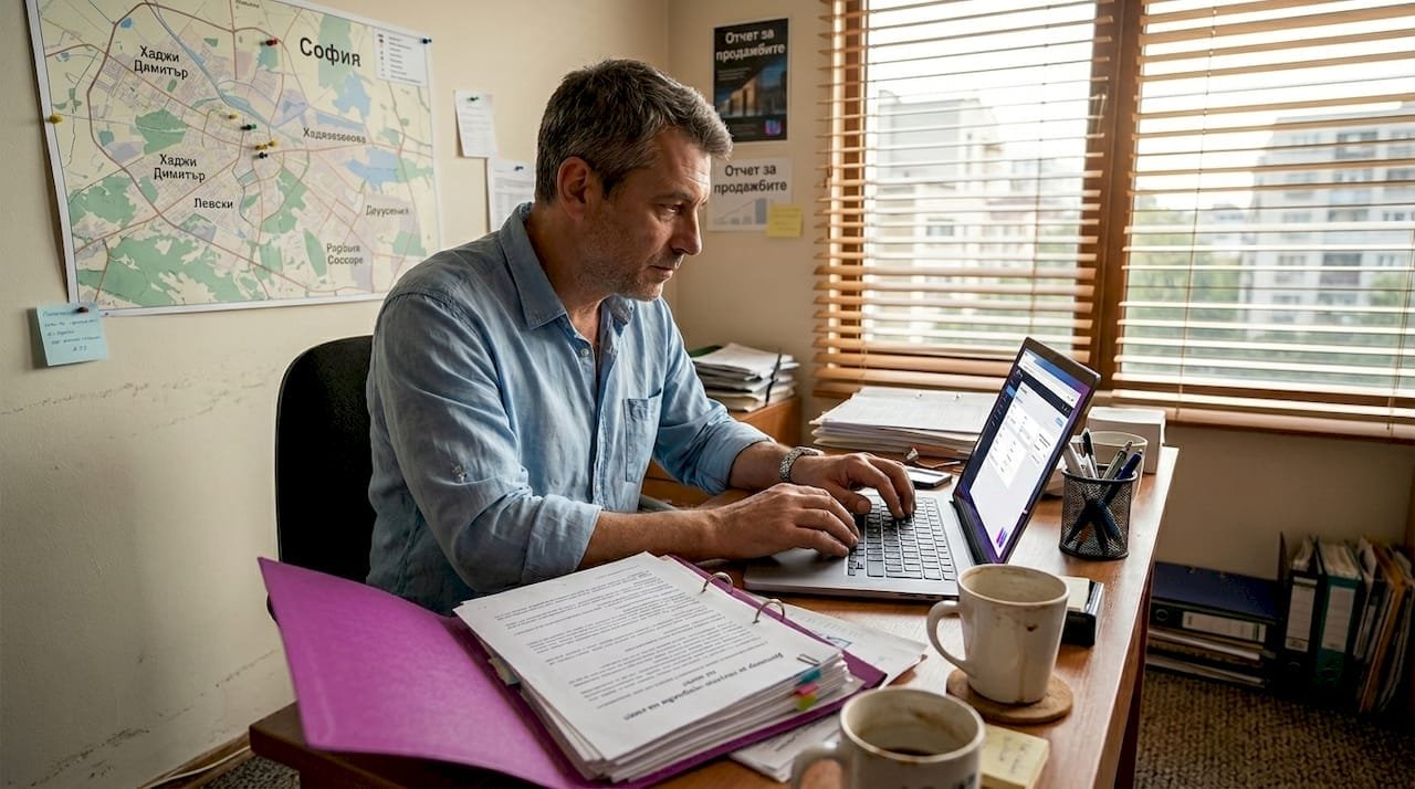 Мужчина внимательно изучает договор на покупку недвижимости в Болгарии.