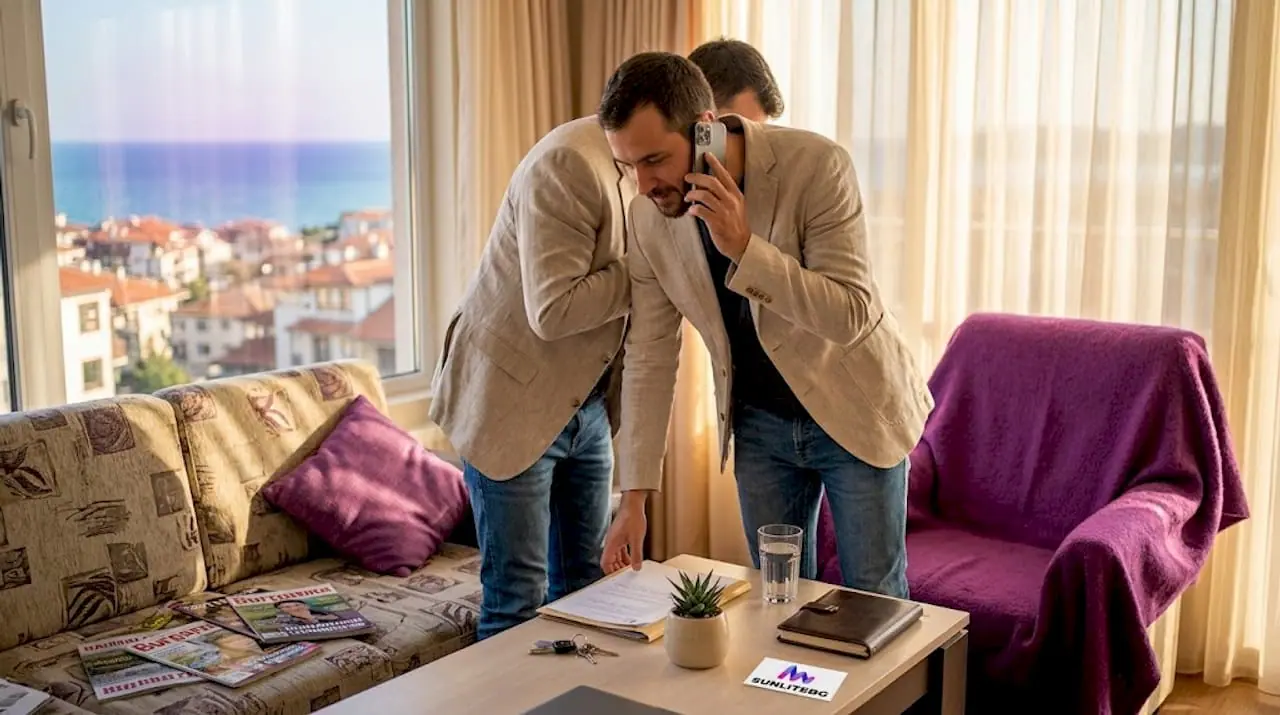 Мужчина обсуждает возможность приобрести квартиру на побережье.