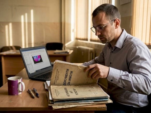 Риелтор внимательно изучает болгарские документы